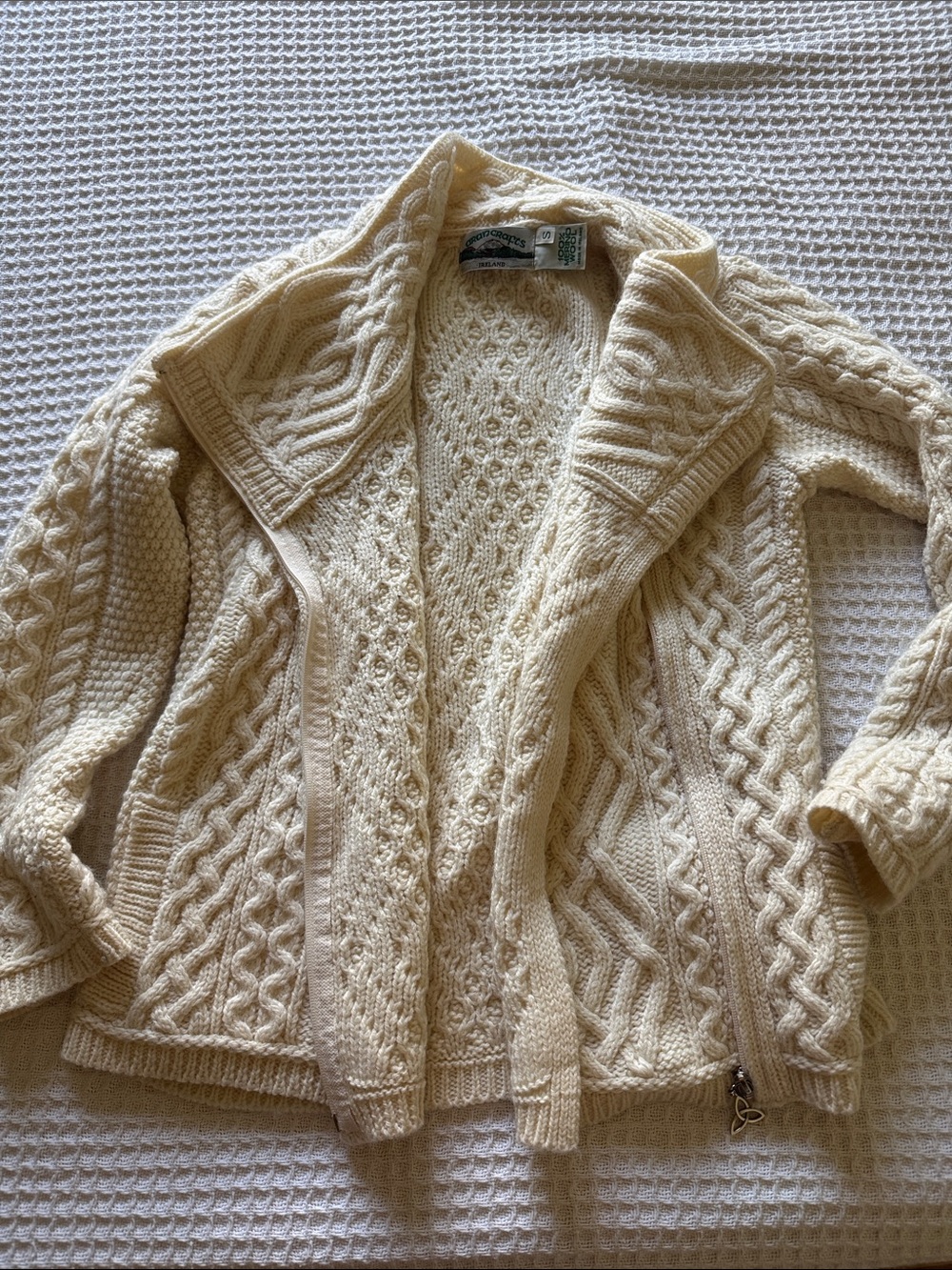 Aran Crafts Ivory Cable Knit Zip Cardigan